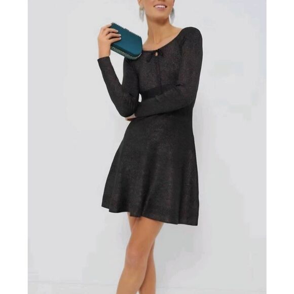 NWT TUCKERNUCK Hyacinth House Black Metallic Selena Knit Mini Dress Size XS - Picture 1 of 5